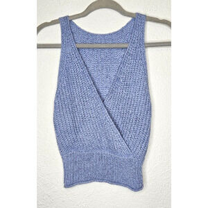 Sincerely Jules Top Small Blue Pastel Wrap‎ Sleeveless Ribbed Knit Sweater Vest